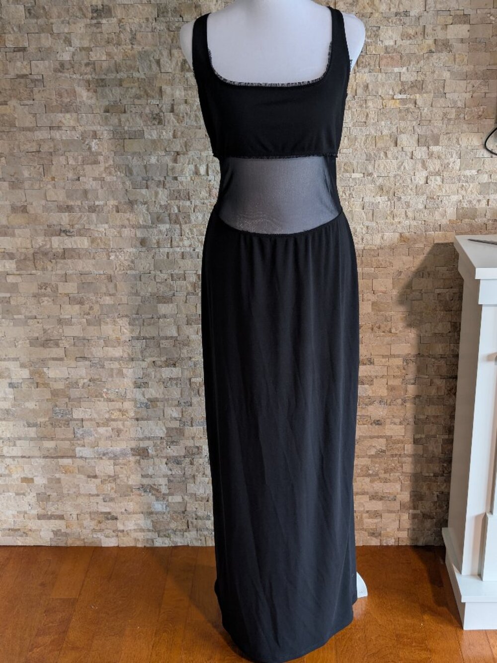 Vintage Bisou Bisou Michele Bohbot Mesh Cutout Maxi Dress L Large Black Y2K Slit